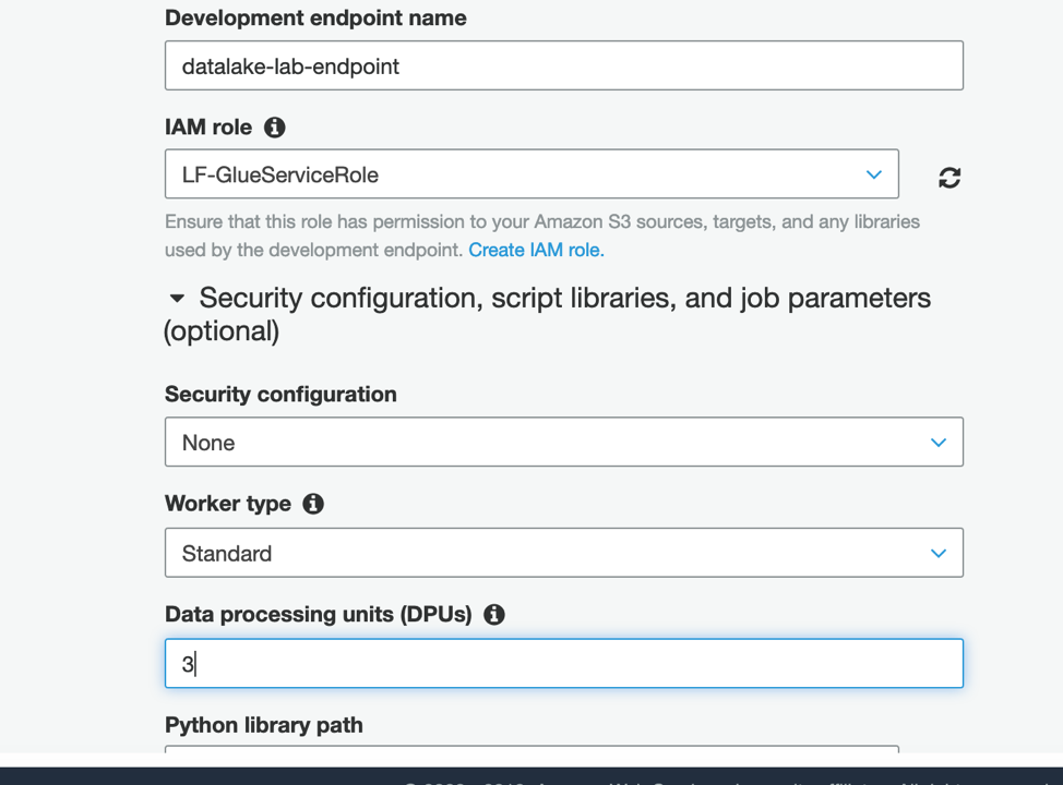 Development Endpoint Config